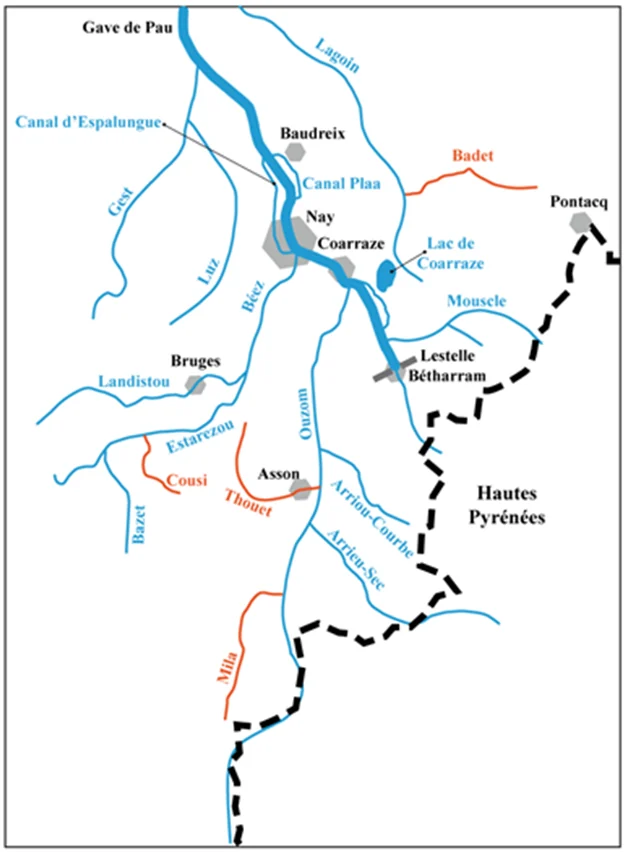 Ancienne cartographie schématique des cours d’eau de l’AAPPMA La Batbielhe